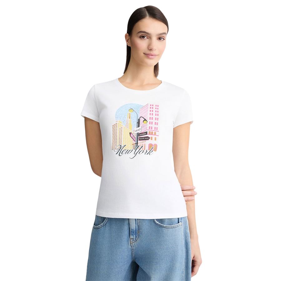 T-shirt in cotone con stampa e strass Liu Jo | WA5239JS923M9566